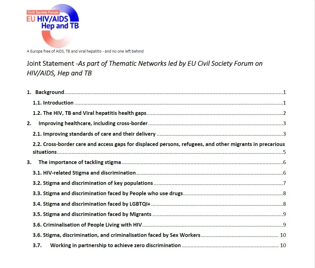 EUHPP Thematic Network on HIV, Hep and TB Joint Statement