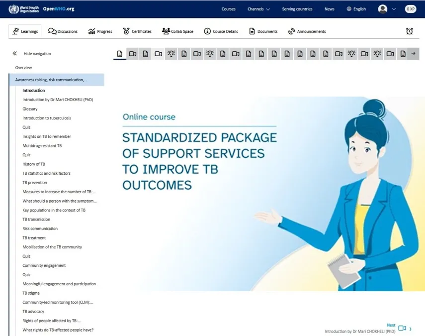 TBEC online course on the Standardized Package of support services is now available on the WHO platform